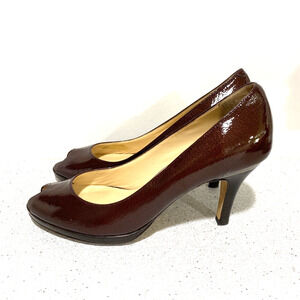 Cole Haan 9B Carma OT Air Purple Patent Metallic Leather Pump Peep Toe Shoes